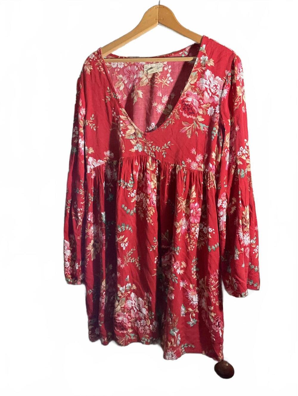Lauren Ralph Lauren Denim And Supply Red Floral Bell Sleeve Dress M - Picture 2 of 11